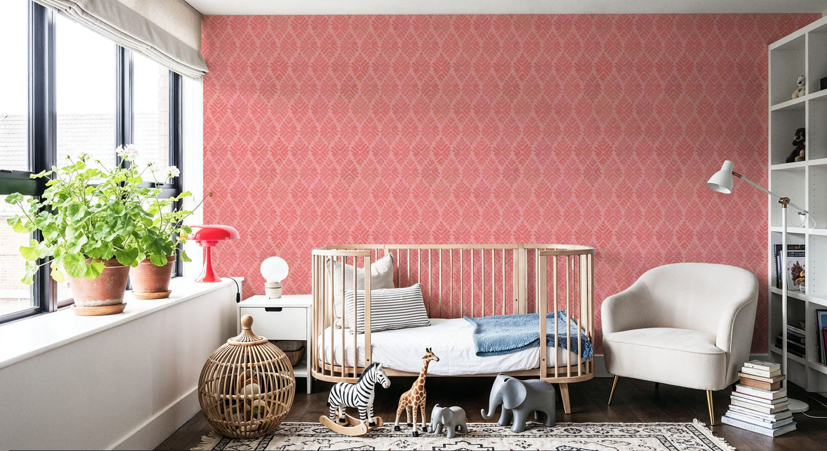 Bohemian Leaves Pink Mural Wallpaper - room preview 06