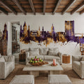 Mainz Germany Skyline Purple & Gold Mural Wallpaper - room preview 06