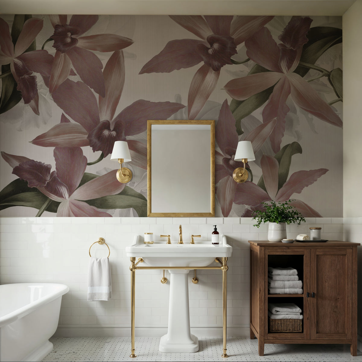 Big Orchids Sepia Mural Wallpaper - room preview 06