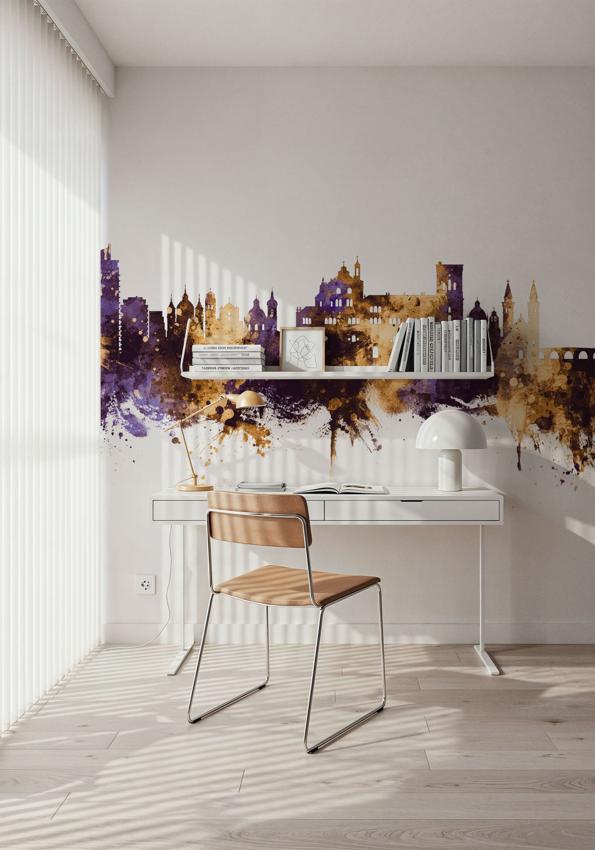 Granada Spain Skyline Purple & Gold Mural Wallpaper - room preview 06