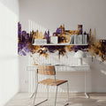 Granada Spain Skyline Purple & Gold Mural Wallpaper - room preview 06