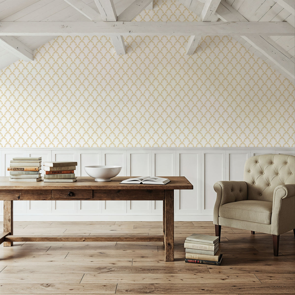 Medallion Trellis, Sunflower Mural Wallpaper - room preview 06