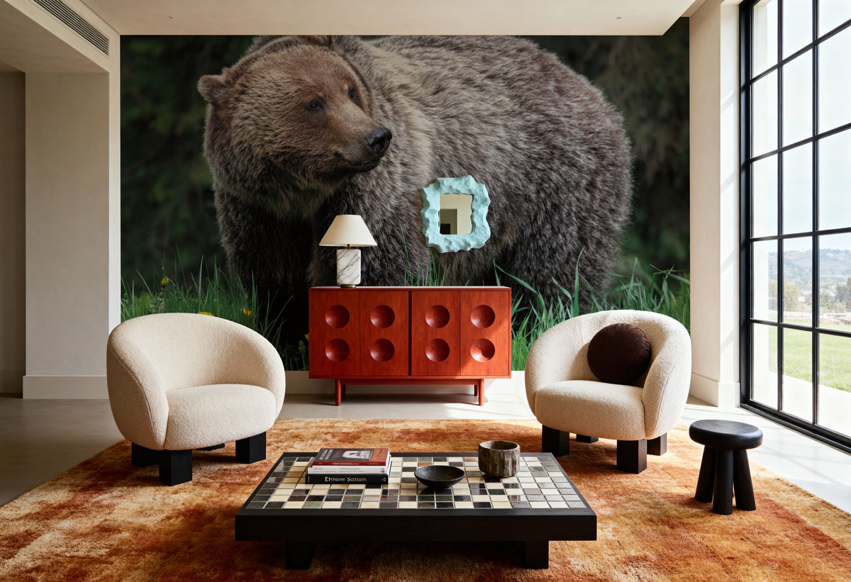 British Columbia Grizzly in a Field Mural Wallpaper - room preview 06