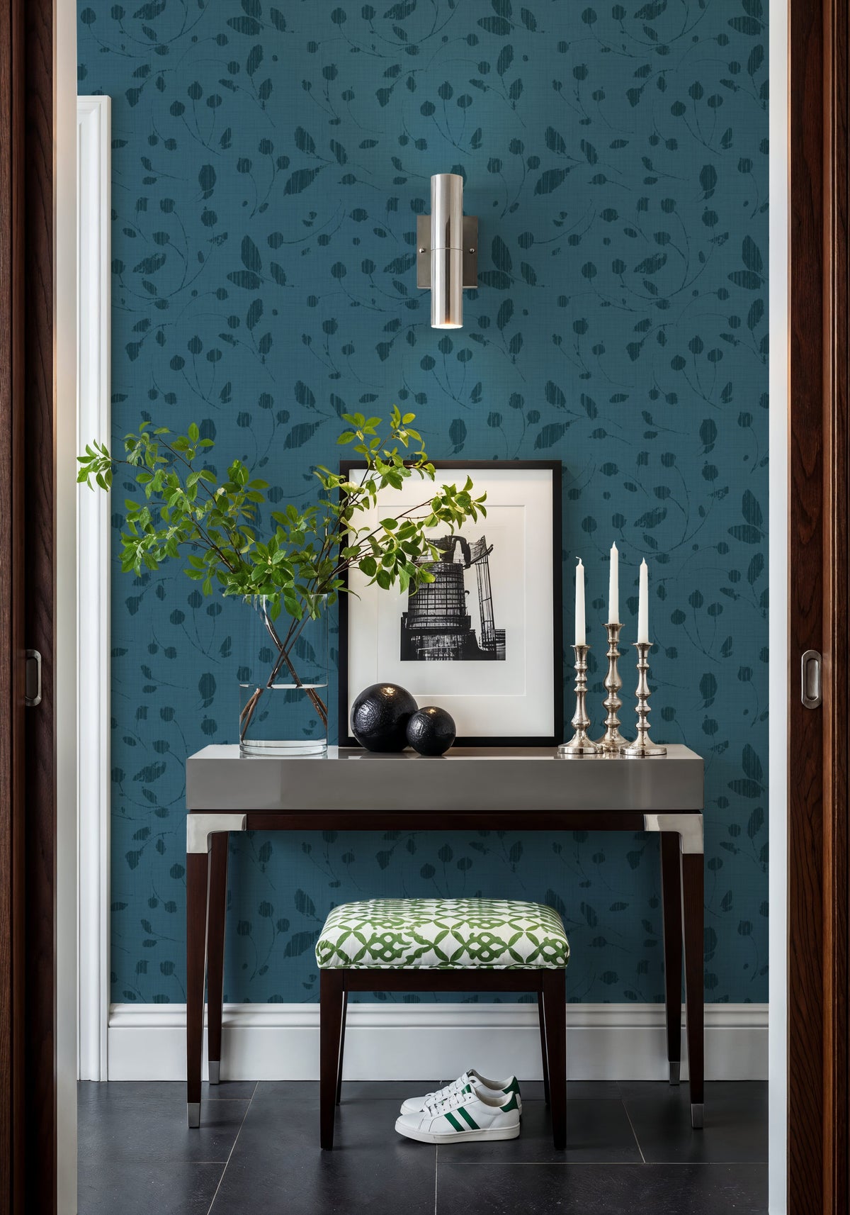 Time to Share Florals Blue Mural Wallpaper - room preview 06