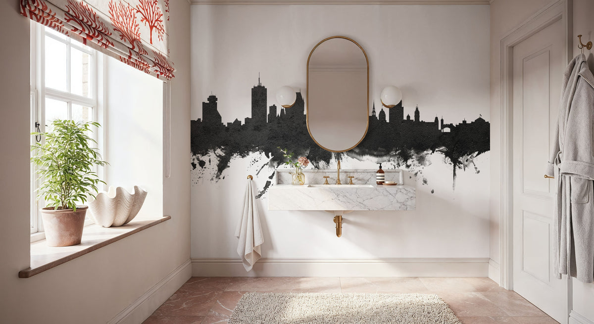 Quebec Canada Skyline Black & White Mural Wallpaper - room preview 06