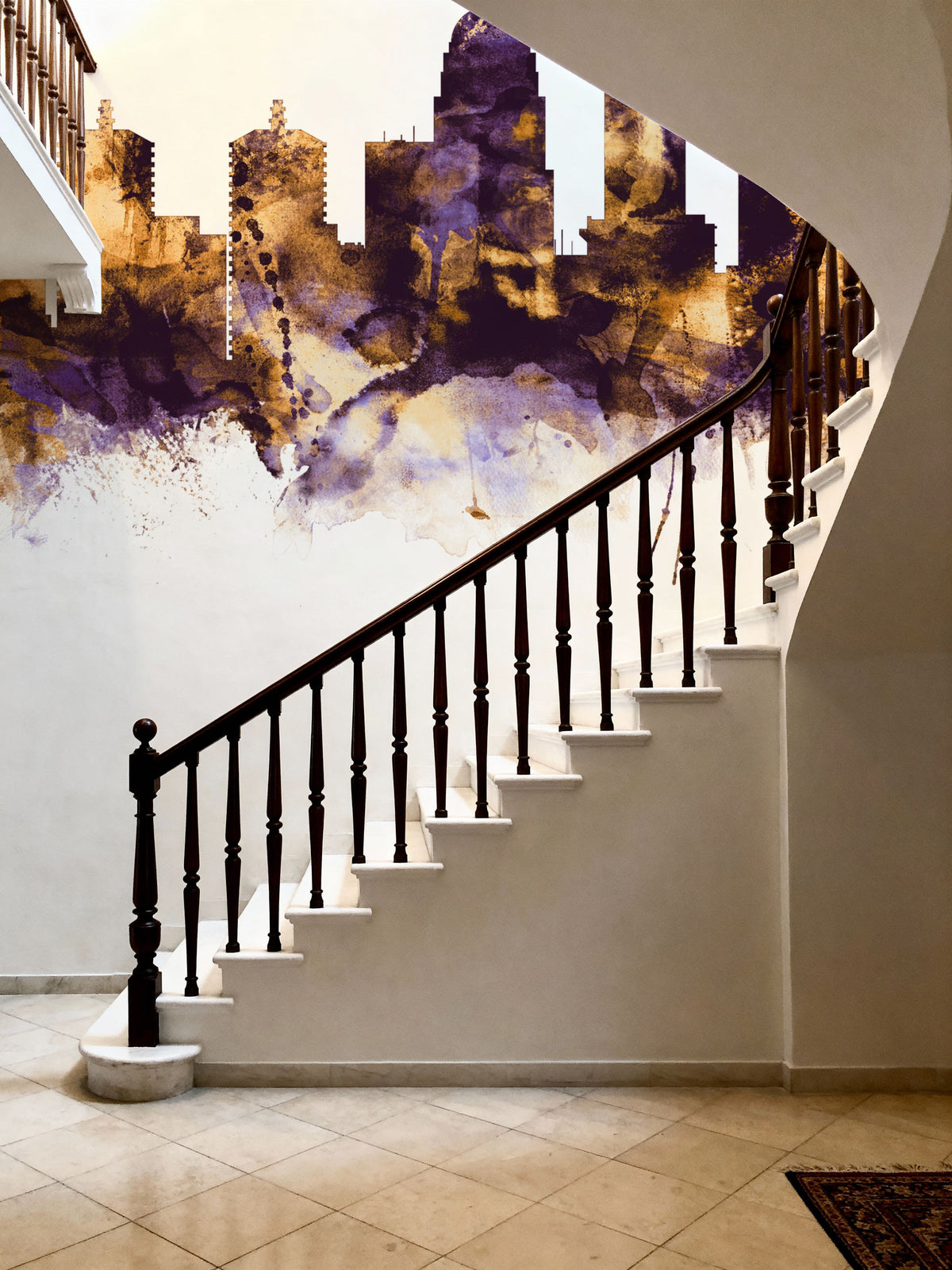 Louisville Kentucky Skyline Purple & Gold Mural Wallpaper - room preview 06