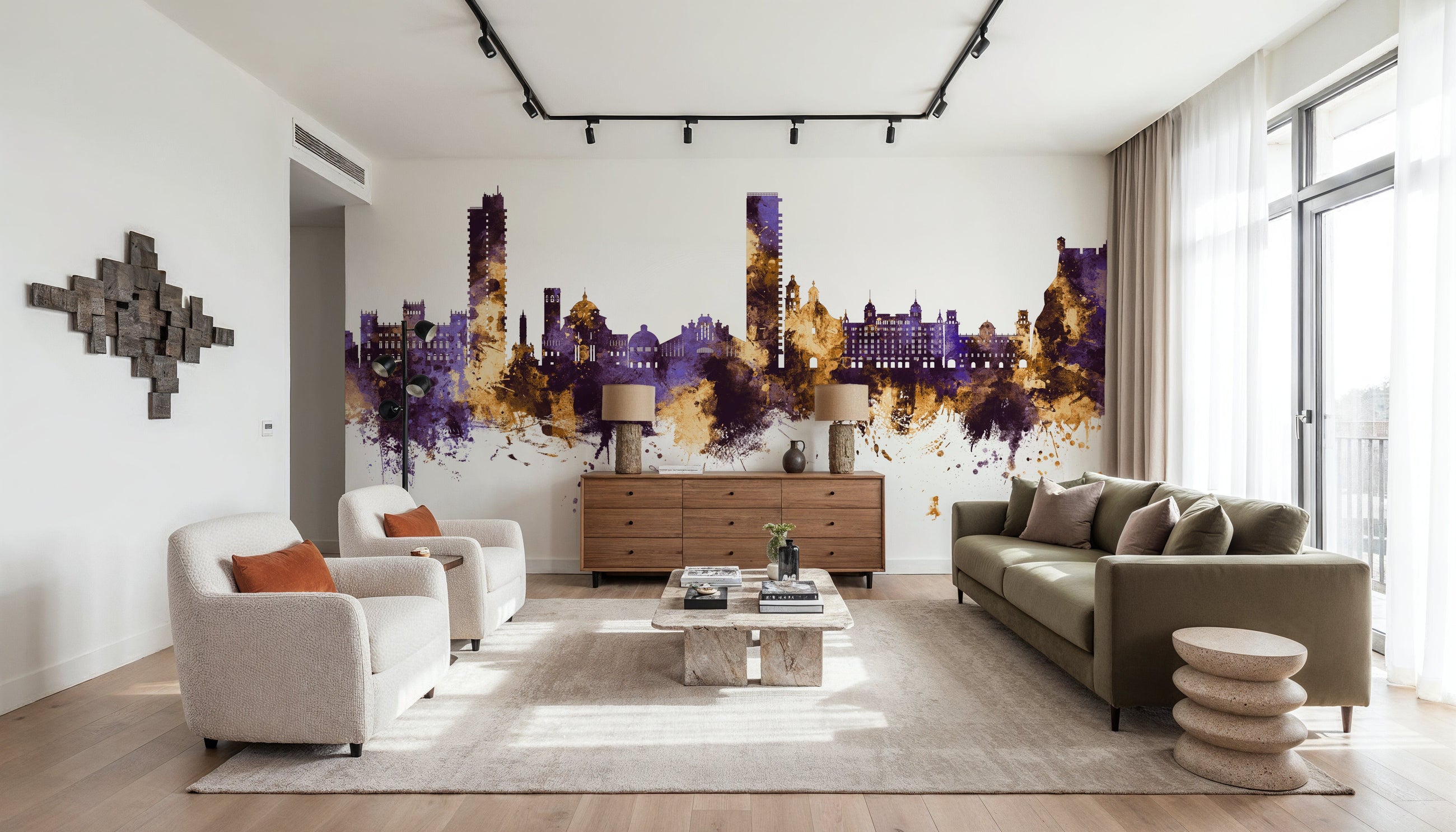 Alicante Spain Skyline Purple & Gold Mural Wallpaper