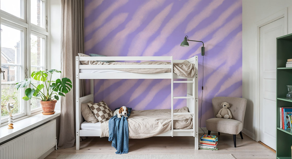 Tiger Animal Print, Pink on Lilac Mural Wallpaper - room preview 06