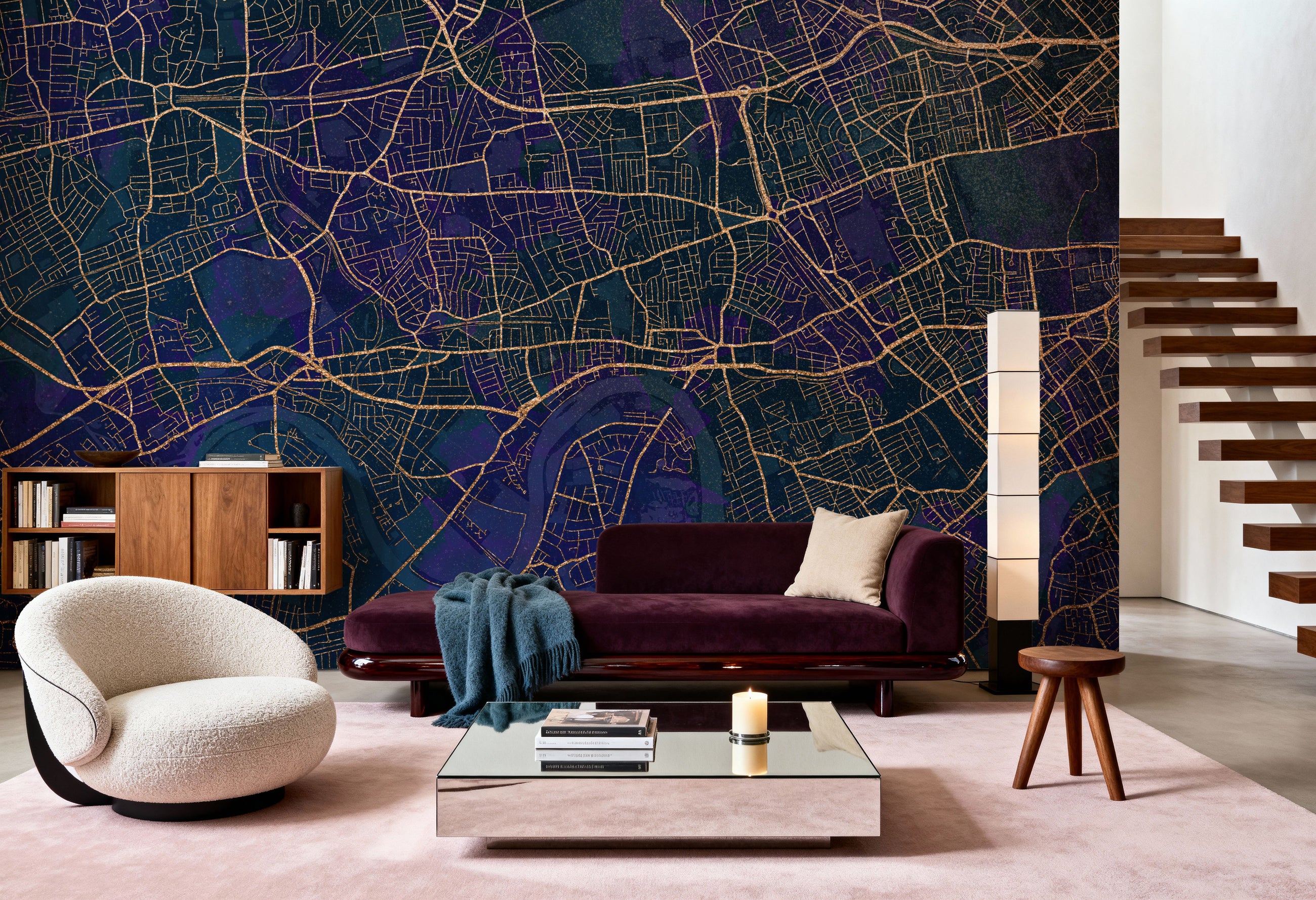 West London Blue & Gold Mural Wallpaper