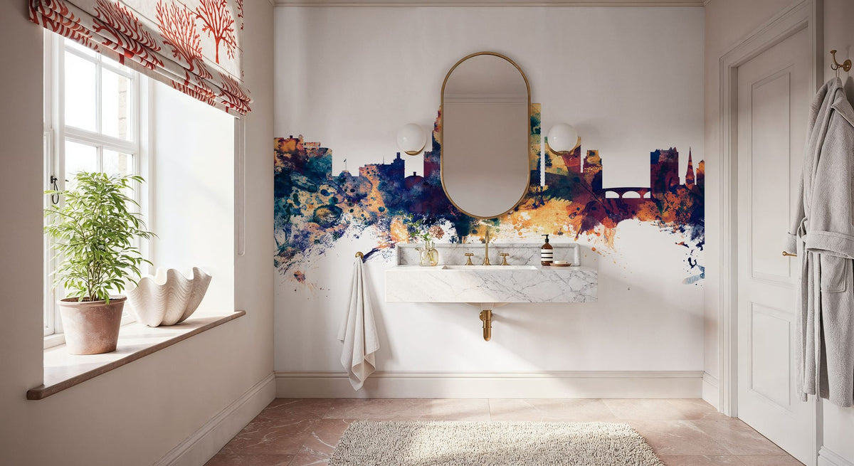 Providence Rhode Island Skyline Blue & Bronze Mural Wallpaper - room preview 06