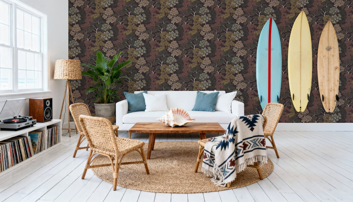 Overleaf Woodland Pattern, Cocoa Mural Wallpaper - room preview 06