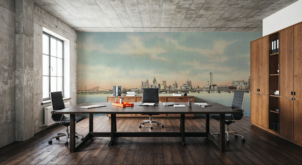 Greetings From Detroit Skyline Mural Wallpaper - room preview 06