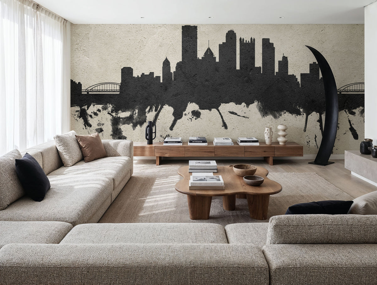 Pittsburg Pennsylvania Skyline Concrete Mural Wallpaper - room preview 06