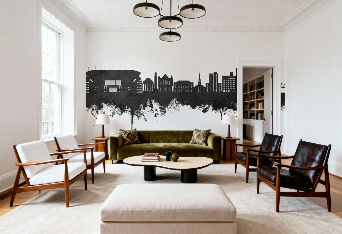 Tuscaloosa Alabama Skyline Black & White Mural Wallpaper - room preview 06