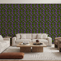 Pop Peonies, Green & Purple Mural Wallpaper - room preview 06