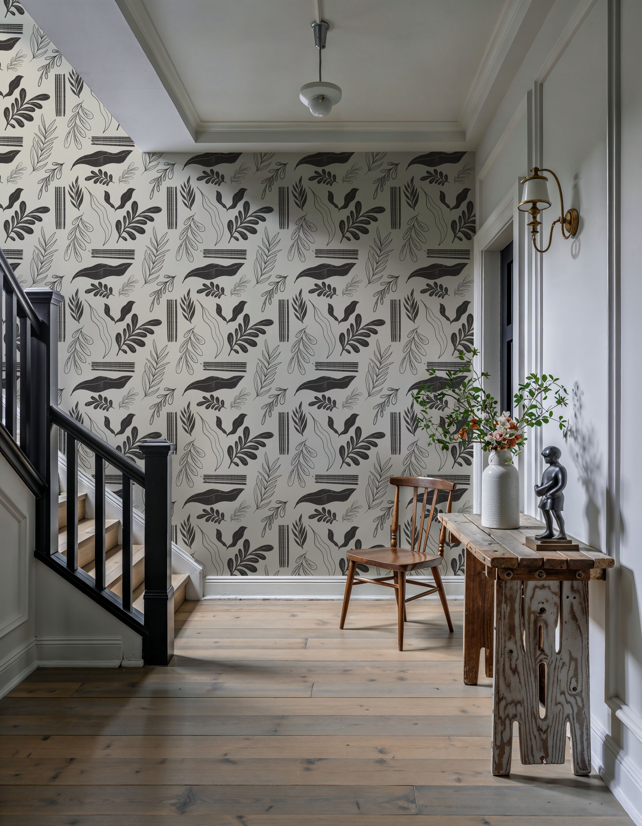 Autumn Leaves Dark Gray Mural Wallpaper