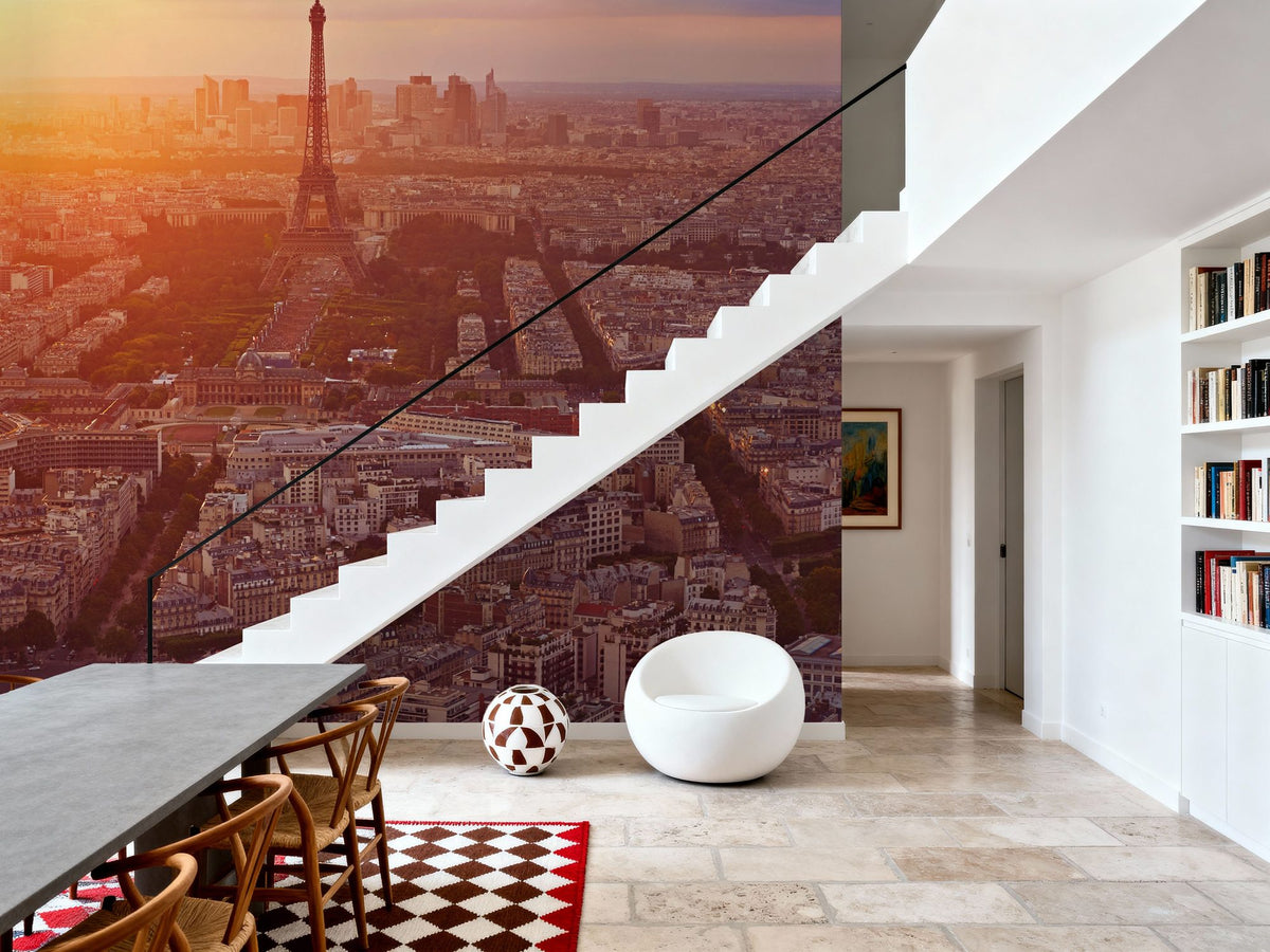 Eiffel Tower in Paris Aerial Sunset Mural Wallpaper - room preview 06