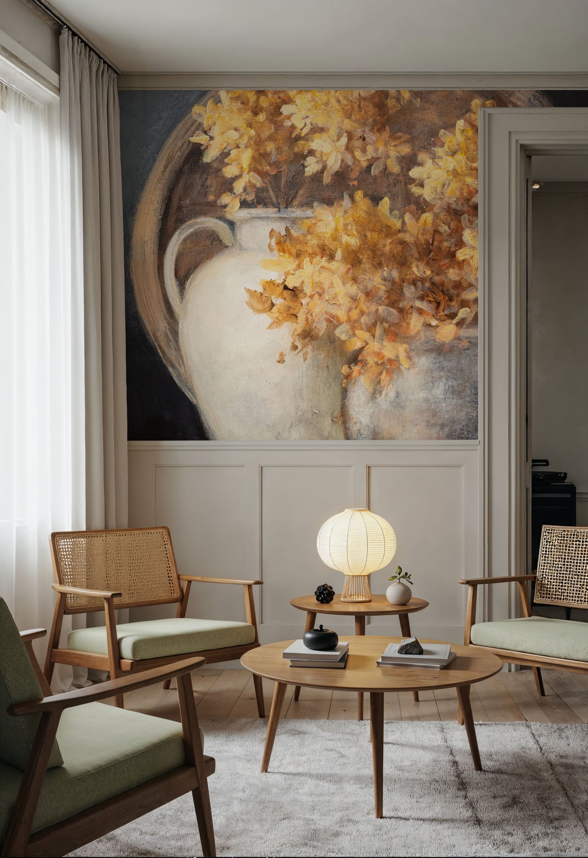 Golden Hydrangeas II Mural Wallpaper - room preview 06