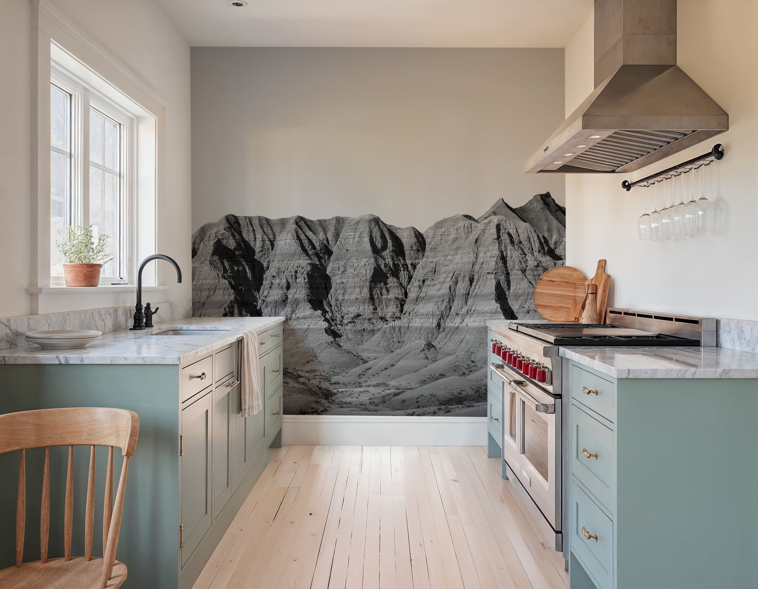 Badlands Black and White Mural Wallpaper