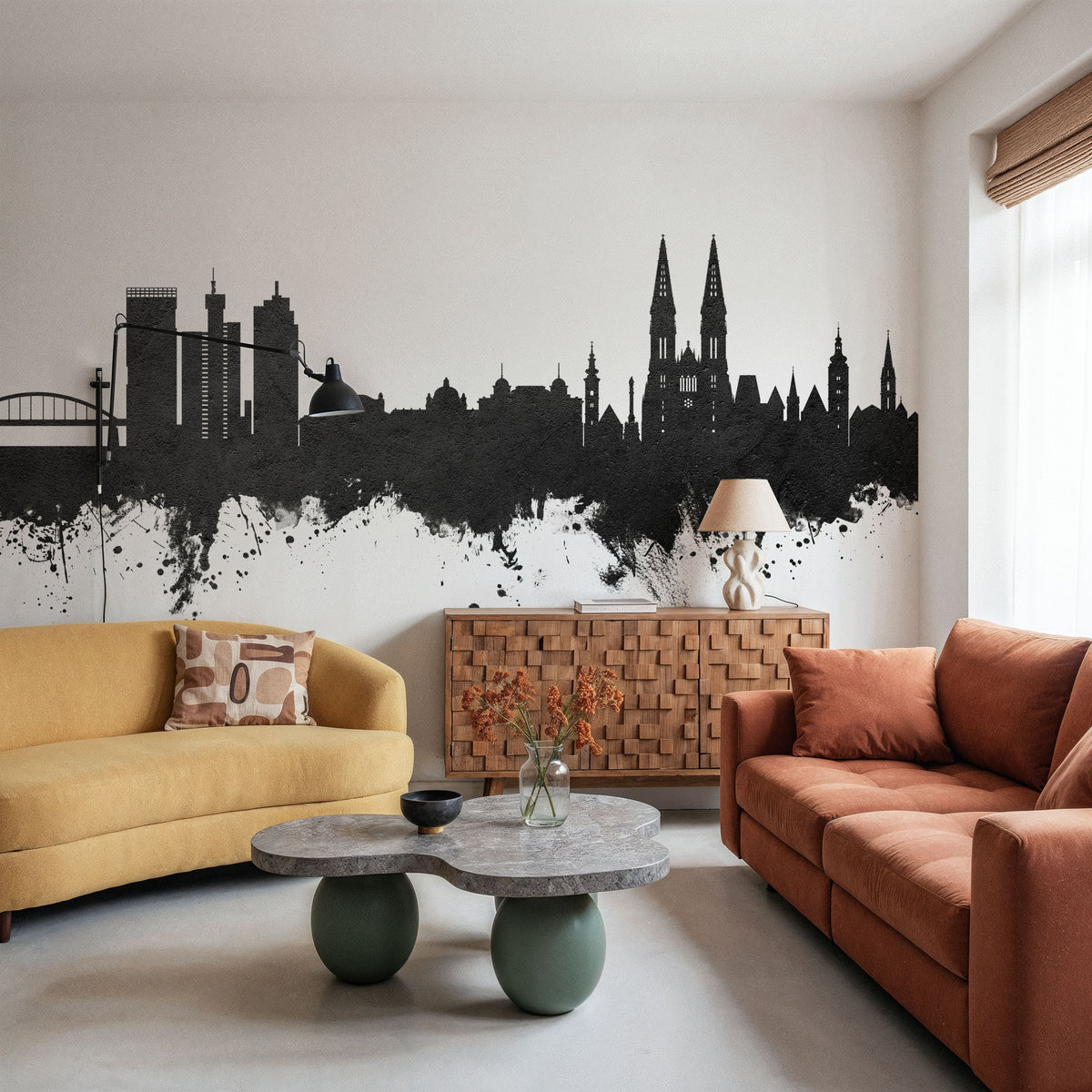 Zagreb Croatia Skyline Black & White Mural Wallpaper - room preview 06