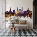 Lucca Italy Skyline Purple & Gold Mural Wallpaper - room preview 06