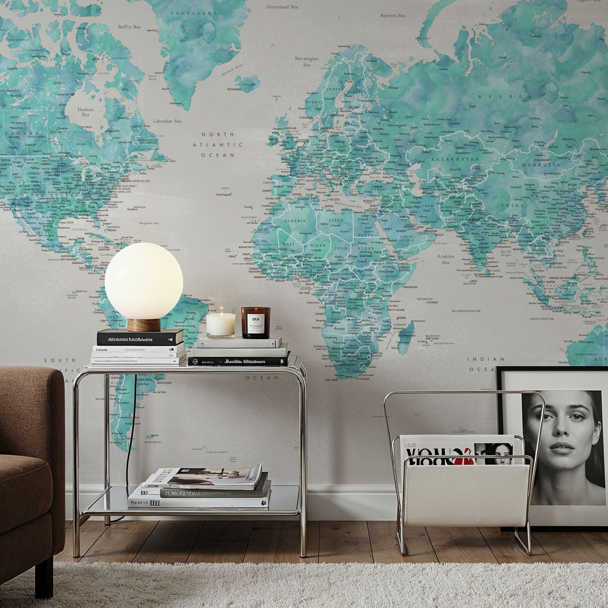 World Map Cities - Harriet Mural Wallpaper - room preview 06