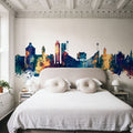 Lawrence Kansas Skyline Blue & Bronze Mural Wallpaper - room preview 06