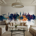 Glasgow Scotland Skyline Blue & Bronze Mural Wallpaper - room preview 06