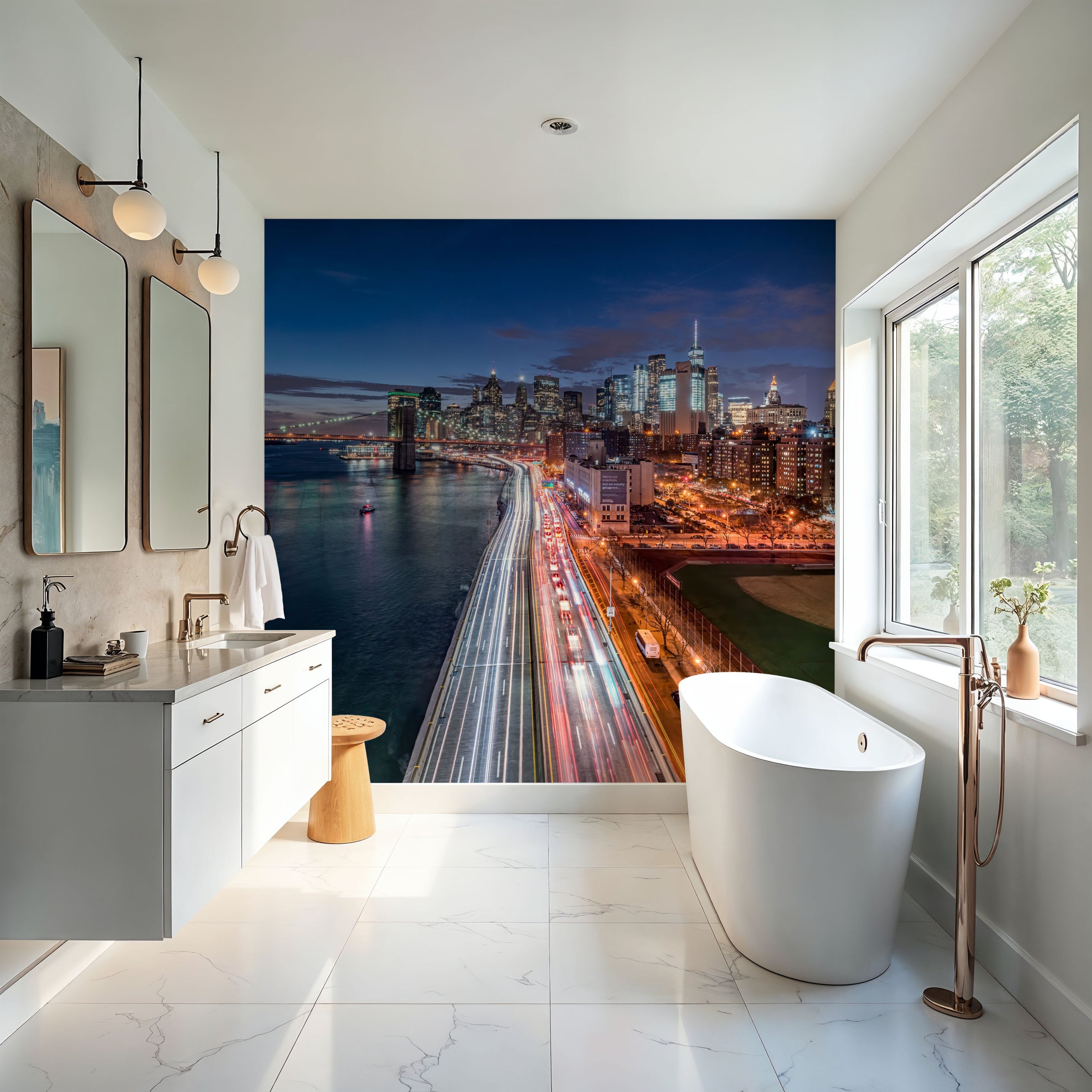 Buzzing Brooklyn Bridge Mural Wallpaper
