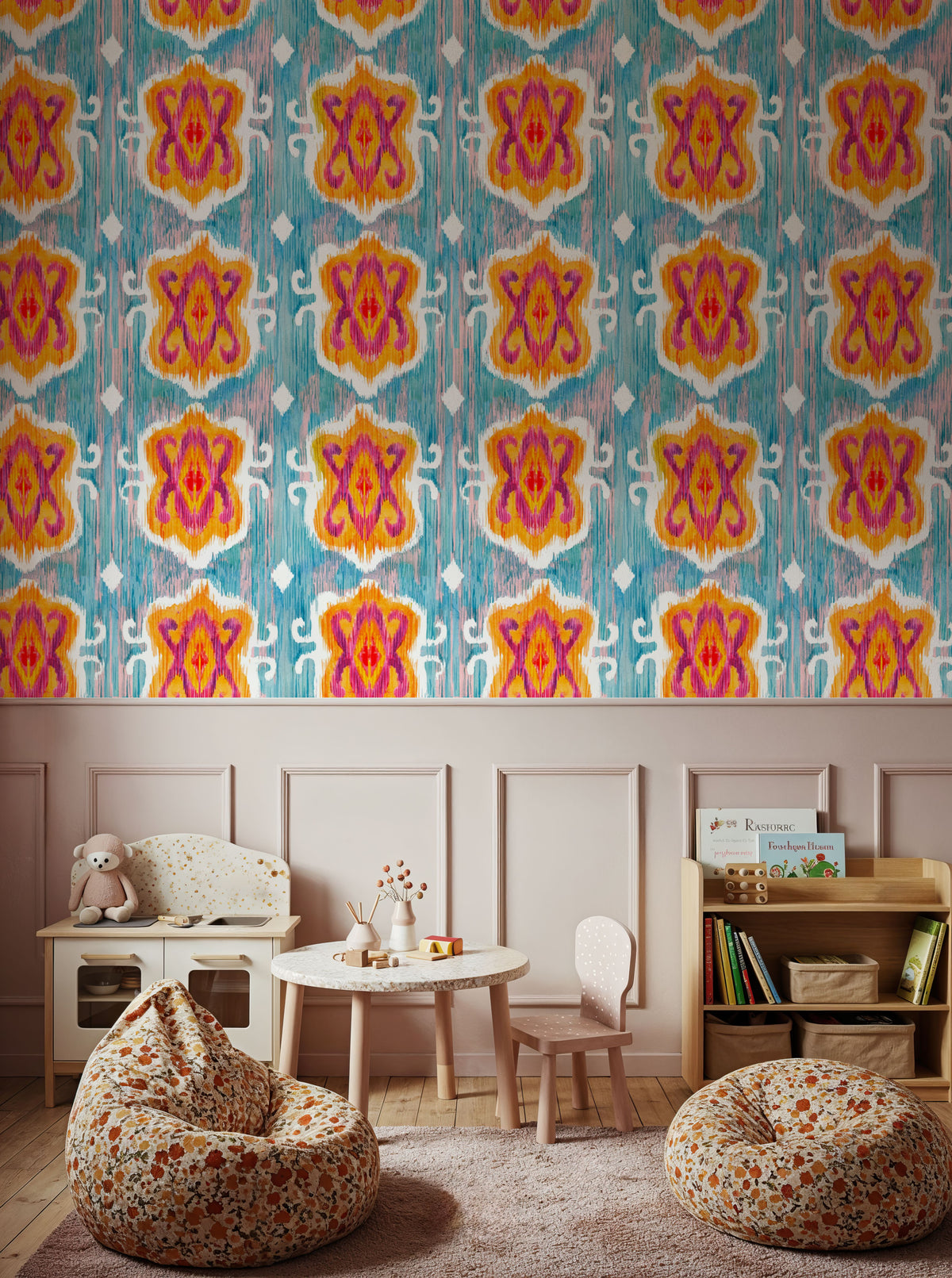 Purple Blossom Ikat Mural Wallpaper - room preview 06