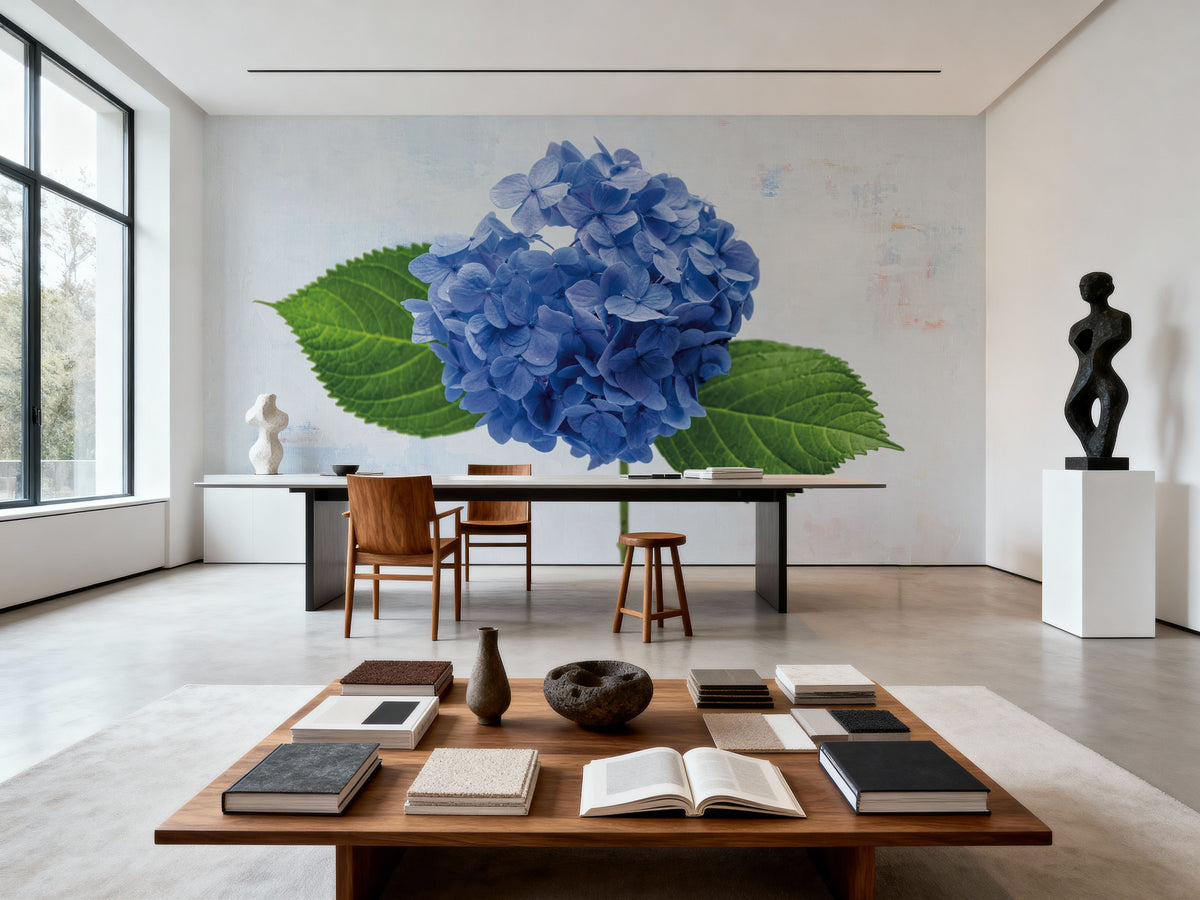 Bright Blue Hydrangea Mural Wallpaper - room preview 06
