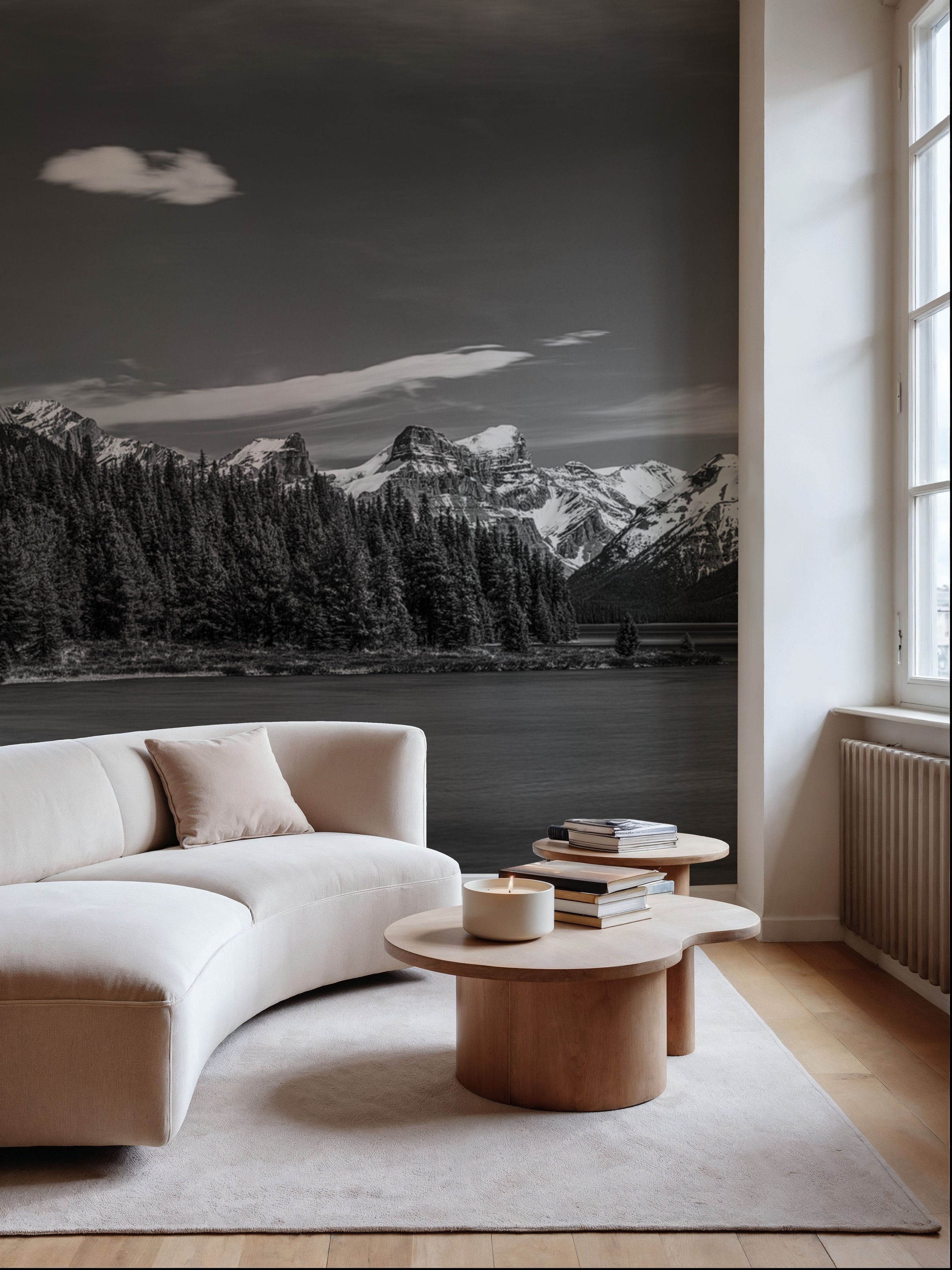 Canadian Boathouse BW Mural Wallpaper