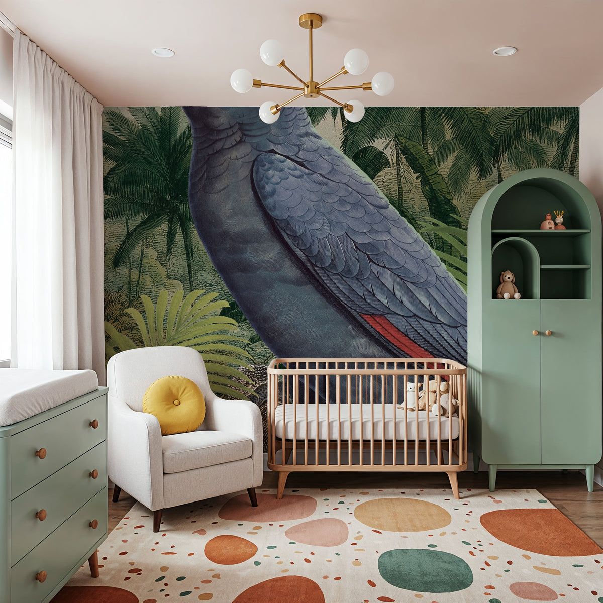Jungle Parrot II Blue Mural Wallpaper - room preview 06