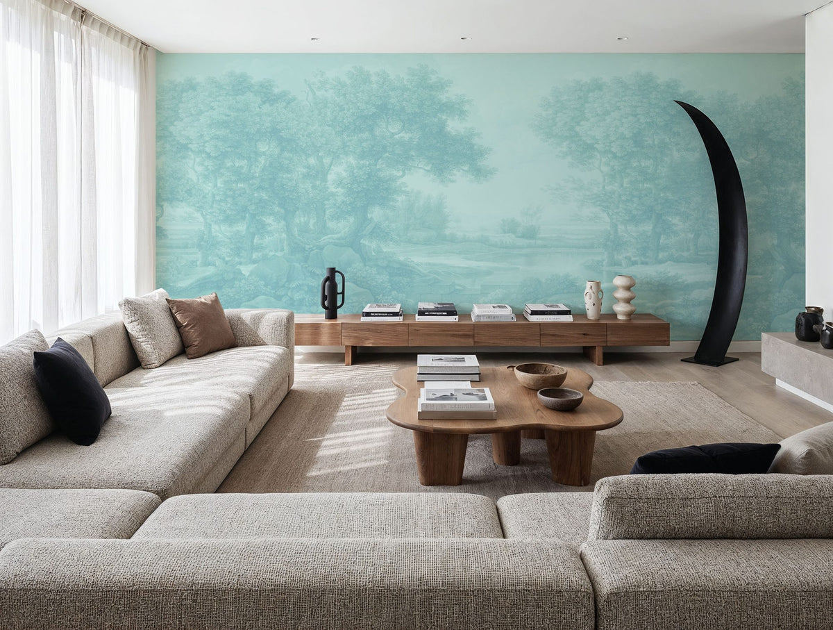 Riverbank Oak Landscape, Seafoam Mural Wallpaper - room preview 06