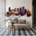 West Palm Beach Florida Skyline Purple & Gold Mural Wallpaper - room preview 06