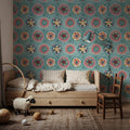 Boho Circles Blue Mural Wallpaper - room preview 06