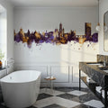 Valladolid Spain Skyline Purple & Gold Mural Wallpaper - room preview 06