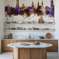 Freiburg Germnay Skyline Purple & Gold Mural Wallpaper - room preview 06