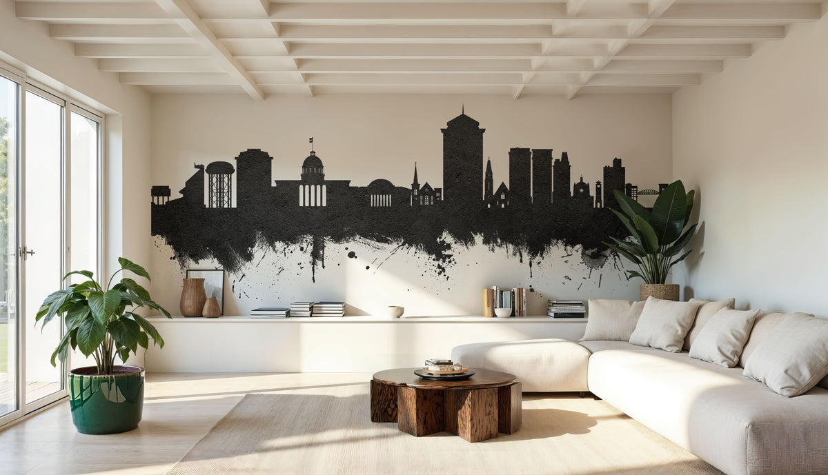 Montgomery Alabama Skyline Black & White Mural Wallpaper - room preview 06