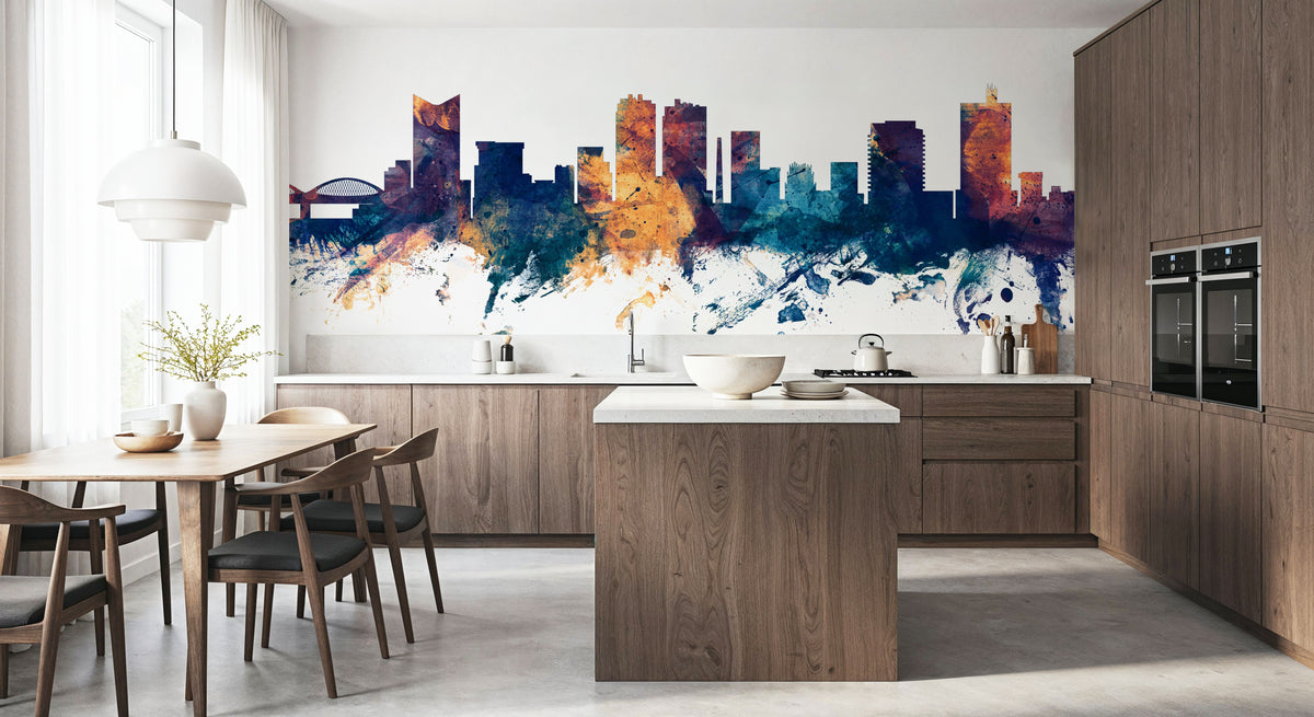 Fort Worth Texas Skyline Blue & Bronze Mural Wallpaper - room preview 06