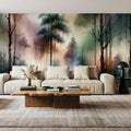 Mysterious Forest Enveloped in Thick Fog Mural Wallpaper - room preview 06