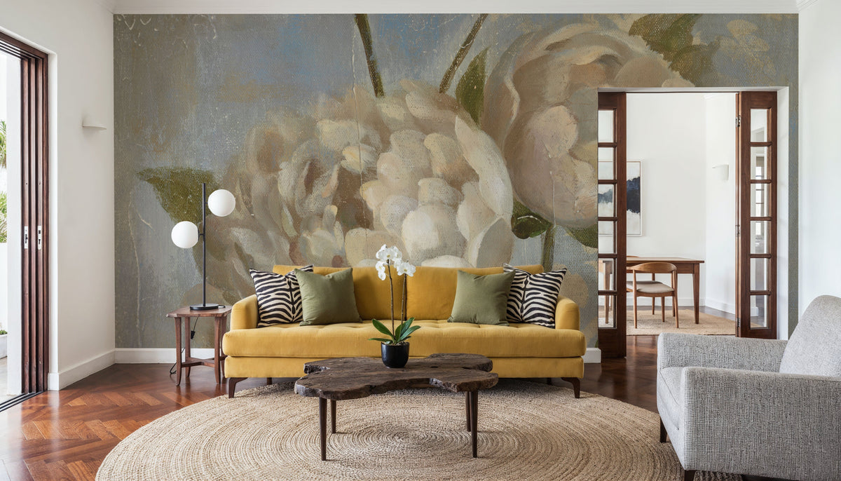 Peony on Blue Mural Wallpaper - room preview 06