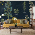Botanical Floral Chart I Dark Blue Mural Wallpaper - room preview 06