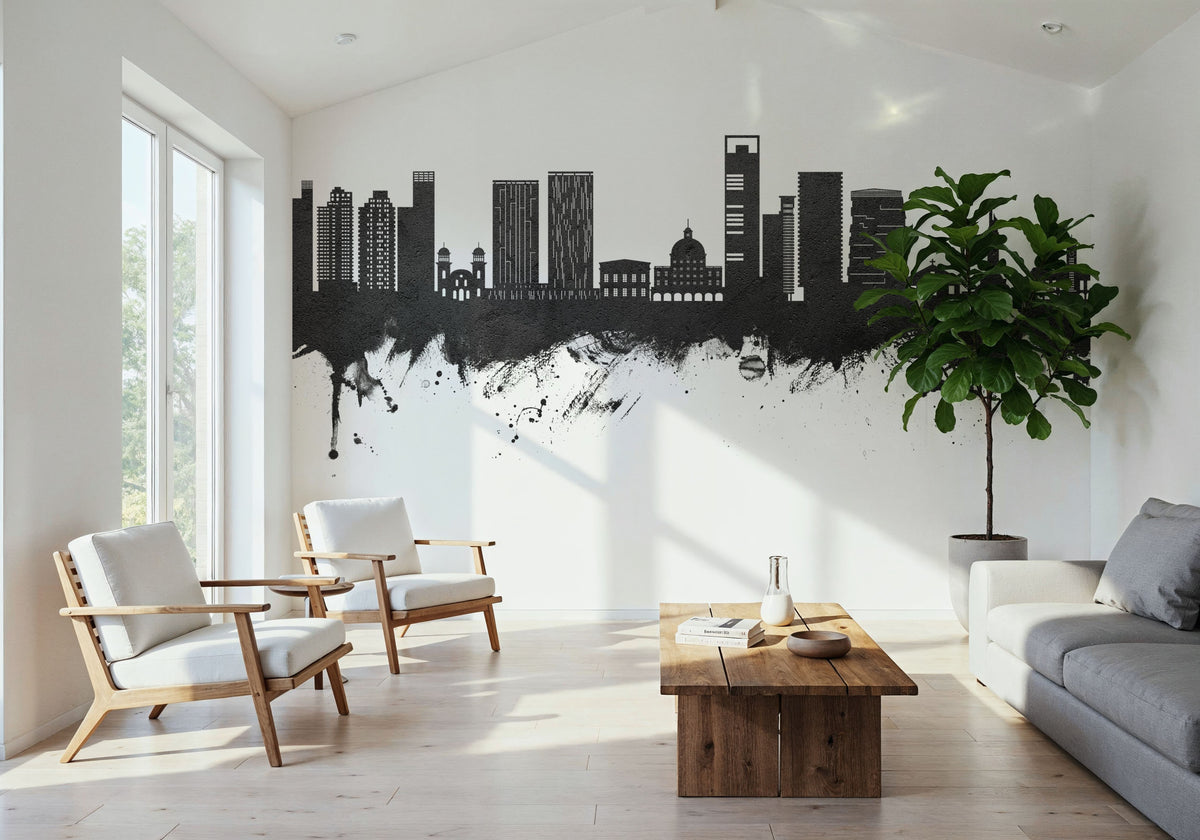 Luanda Skyline Black & White Mural Wallpaper - room preview 06