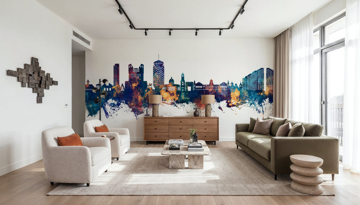 Chisinau Moldova Skyline Blue & Bronze Mural Wallpaper - room preview 06