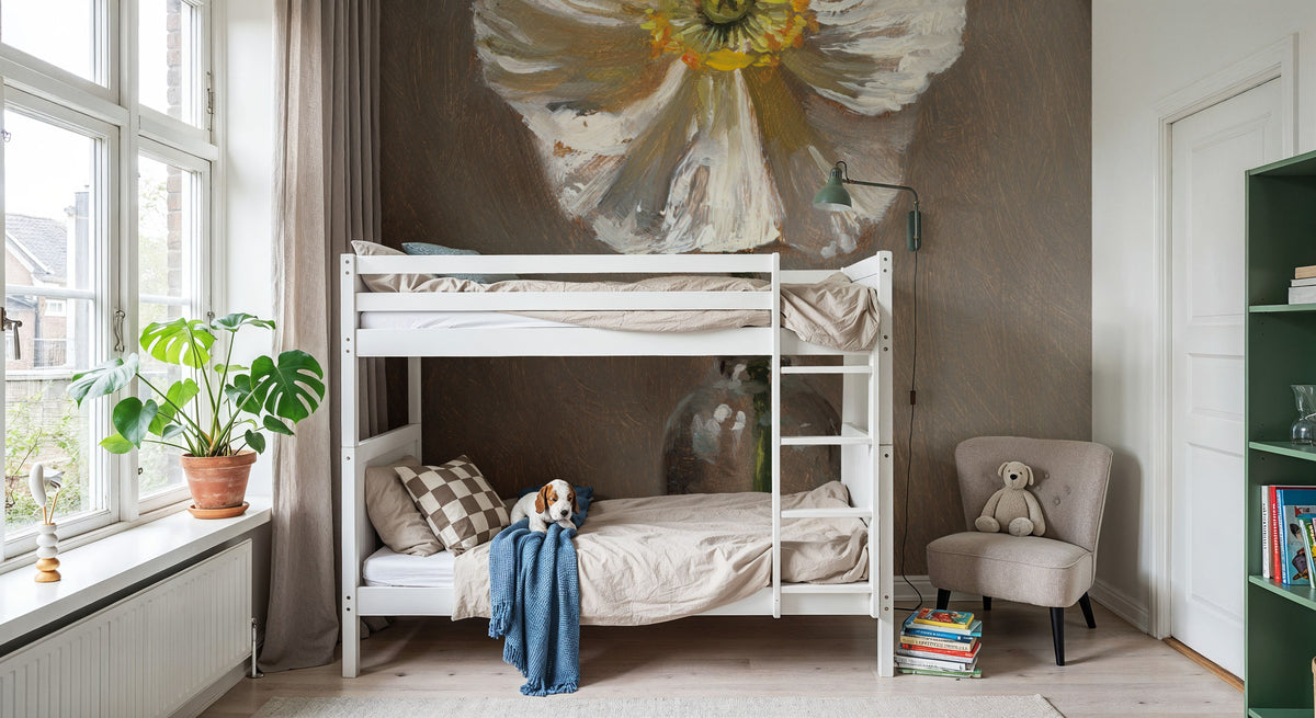 White Poppy Mural Wallpaper - room preview 06