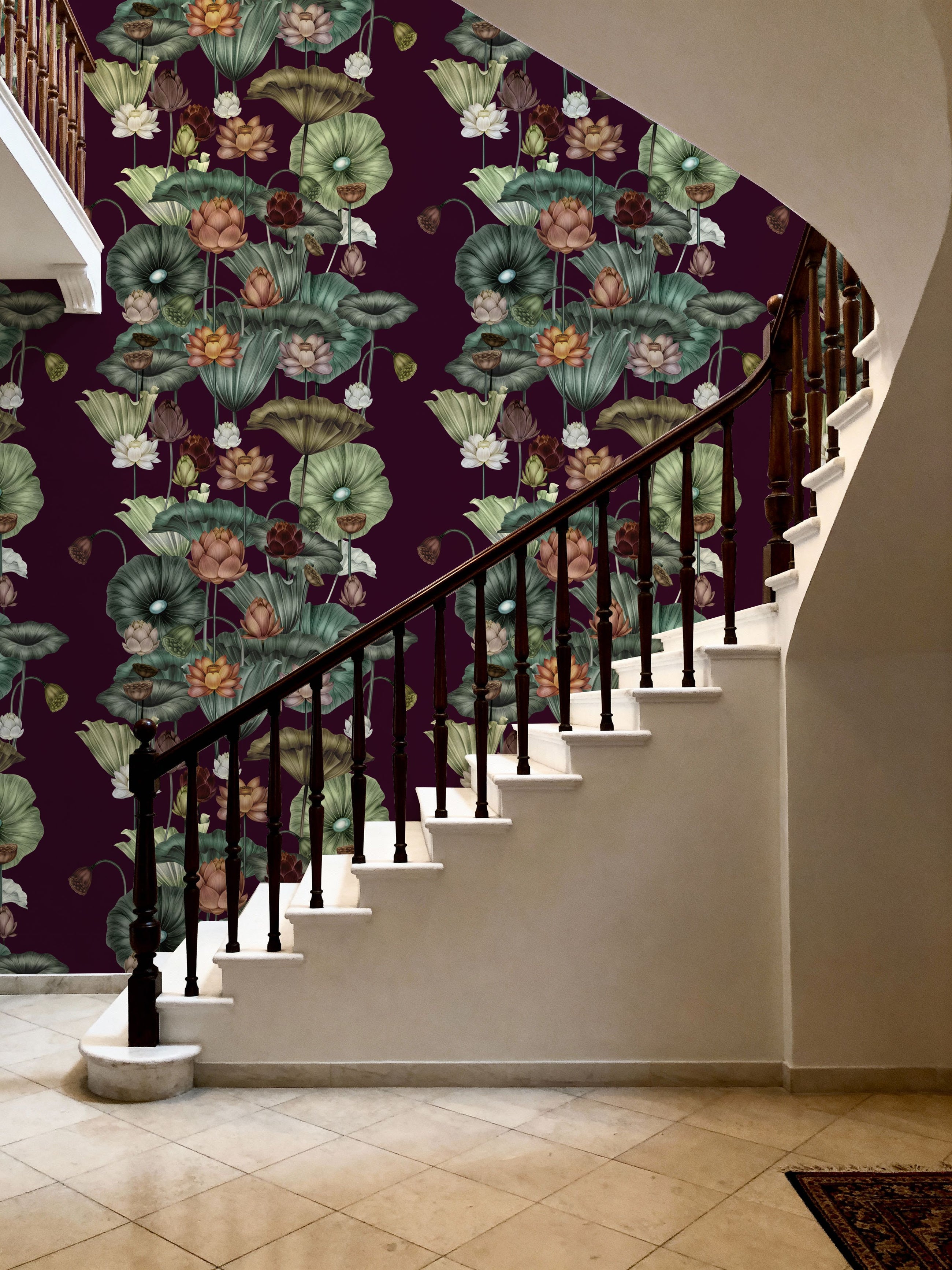 Magical Lotus, Burgundy Mural Wallpaper