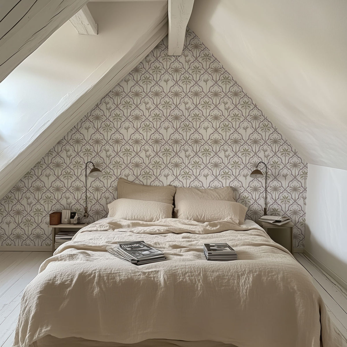 The Palm Lattice, Mauve & Khaki Mural Wallpaper - room preview 06