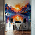 Mountain Lake - Watercolor Sunset Series Mural Wallpaper - room preview 06