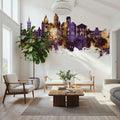 Trier Germany Skyline Purple & Gold Mural Wallpaper - room preview 06